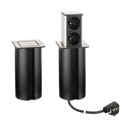 Prise encastrable escamotable SQUARE UP FRENCH 2x230V / Inox
