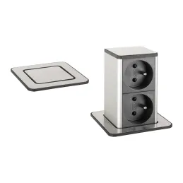 Prise encastrable escamotable SQUARE UP FRENCH 2x230V / Inox