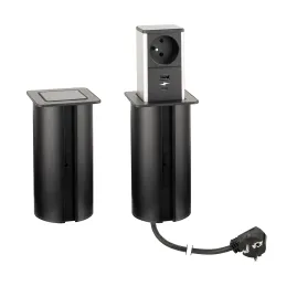 Prise escamotable SQUARE UP FRENCH 1x230V + USB A-C / Noir mat