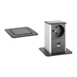 Prise escamotable SQUARE UP FRENCH 1x230V + USB A-C / Noir mat