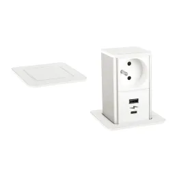 Prise escamotable SQUARE UP FRENCH 1x230V + USB A-C / Blanc mat