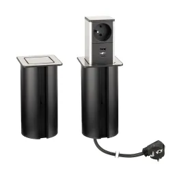 Prise escamotable SQUARE UP FRENCH 1x230V + USB A-C / Inox