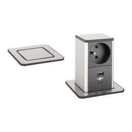 Prise escamotable SQUARE UP FRENCH 1x230V + USB A-C / Inox