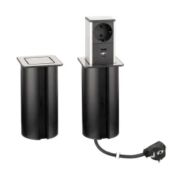 Prise escamotable SQUARE UP SCHUKO 1×230 V + USB A-C / Inox