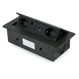 Prise escamotable ATOMIA 2x230 V + charge USB 2xA/C + HDMI + RJ45 / Noir