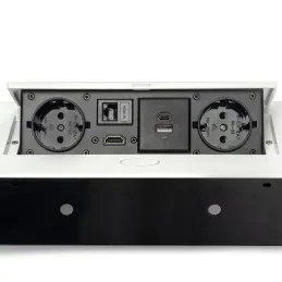 Prise encastrable escamotable ATOMIA 2x230 V + 2xUSB avec recharge A/C + HDMI + RJ45 / Blanc