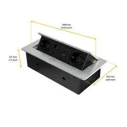 Prise escamotable ATOMIA 2x230 V + recharge 2xUSB A/C + HDMI + RJ45 / Aluminium