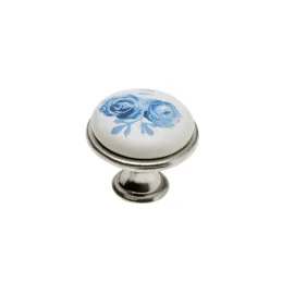Bouton de meuble ORIENT / Porcelaine à motif – rose bleue