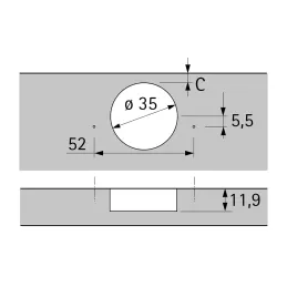 Charnière à montage en applique avec amortissement, 105°, NOVISYS 52 / Silent system