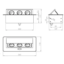 Prise électrique escamotable SCHUKO 3x230V / Noir mat