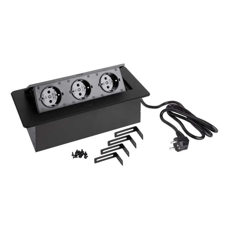 Prise électrique escamotable SCHUKO 3x230V / Noir mat