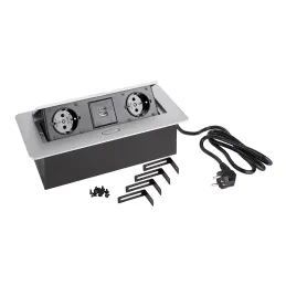 Prise électrique escamotable SCHUKO 2x230V + recharge USB A/C / Aluminium