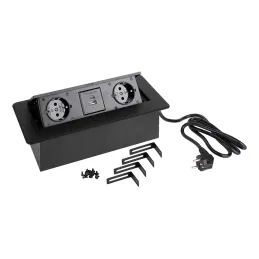 Prise électrique escamotable SCHUKO 3x230V + recharge USB A/C / Noir mat