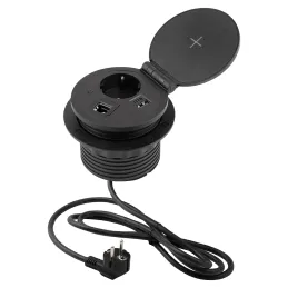 Prise encastrable SCHUKO pour table avec chargeur sans fil 1×230 V + 1×USB-A/C + HDMI + RJ45 / Noir