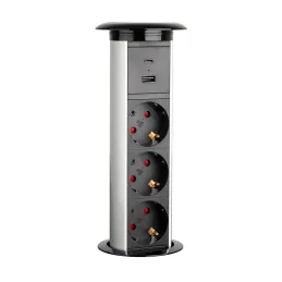 Prise électrique escamotable automatique MORGAN SCHUKO 3x230V + 2xUSB A+C / Aluminium