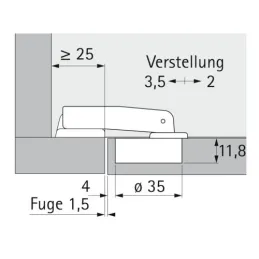 Charnière 90° courte Hettich Perfekt avec embase