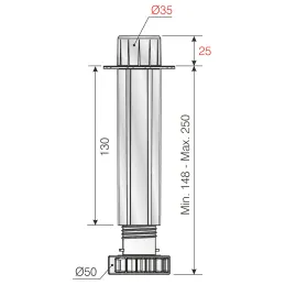 Pied de lit en plastique avec fixation, 148–250 mm / Noir