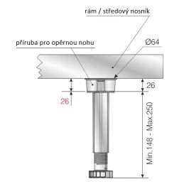 Pied de lit en plastique avec fixation, 148–250 mm / Noir