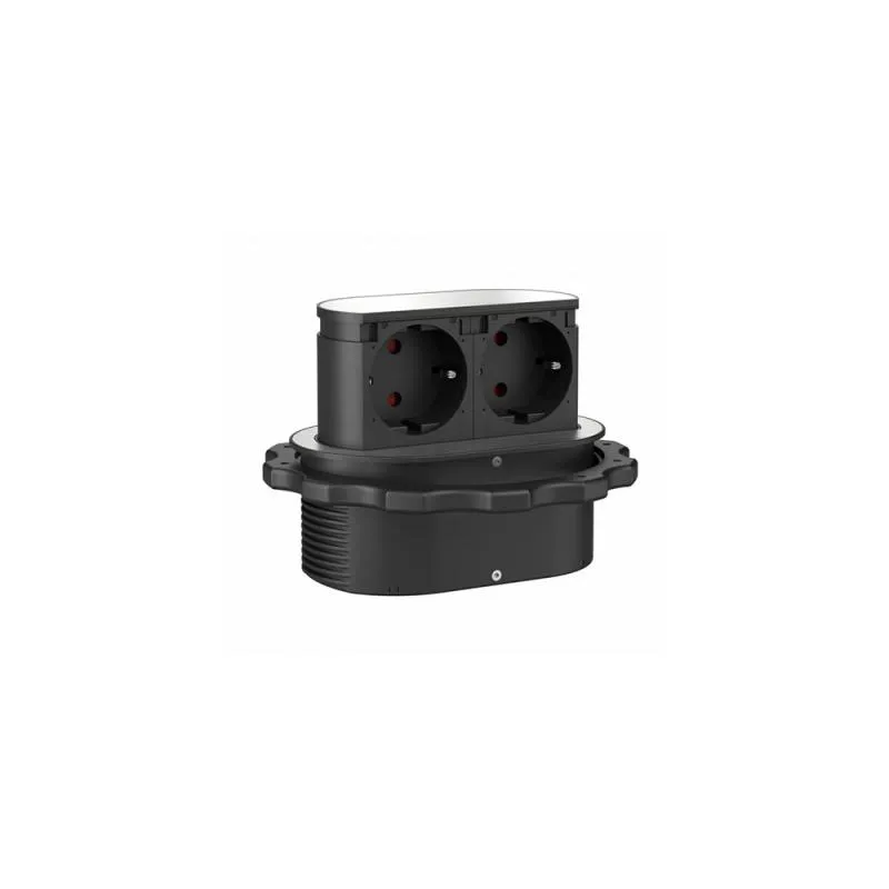 Prise électrique double escamotable PICCOLINO SCHUKO 2x 230V / Acier inoxydable
