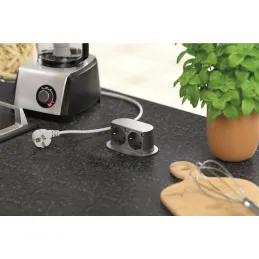 Prise électrique double escamotable PICCOLINO SCHUCO 2x 230V / Acier inoxydable