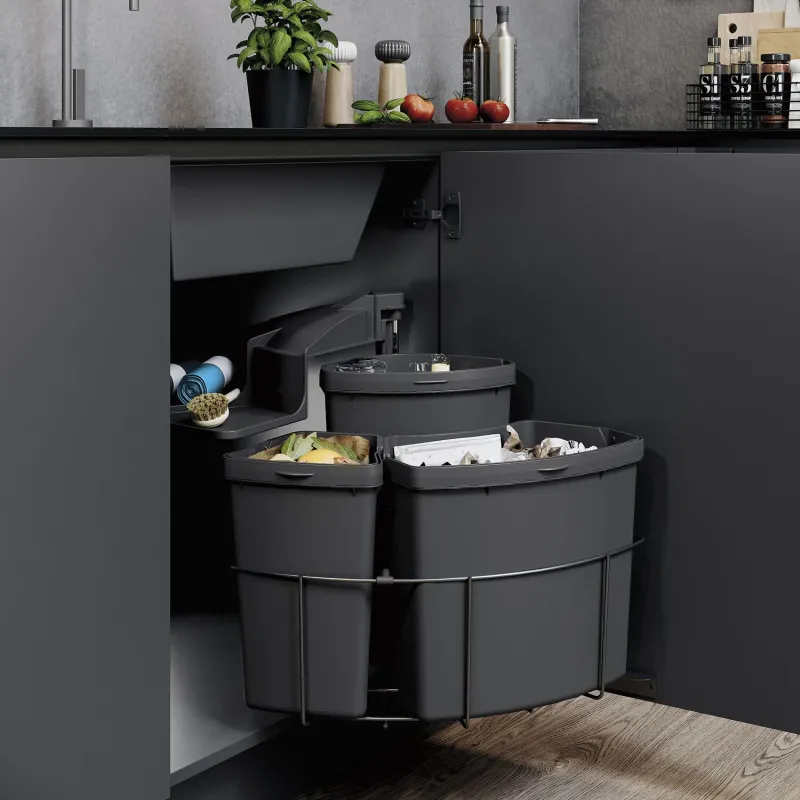 Poubelle pivotante ENVI Center 500 mm 1x18 + 1x9 + 1x12 L / Anthracite