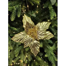 Fleur décorative pour sapin GOLD ROSE 220 mm / Doré brillant