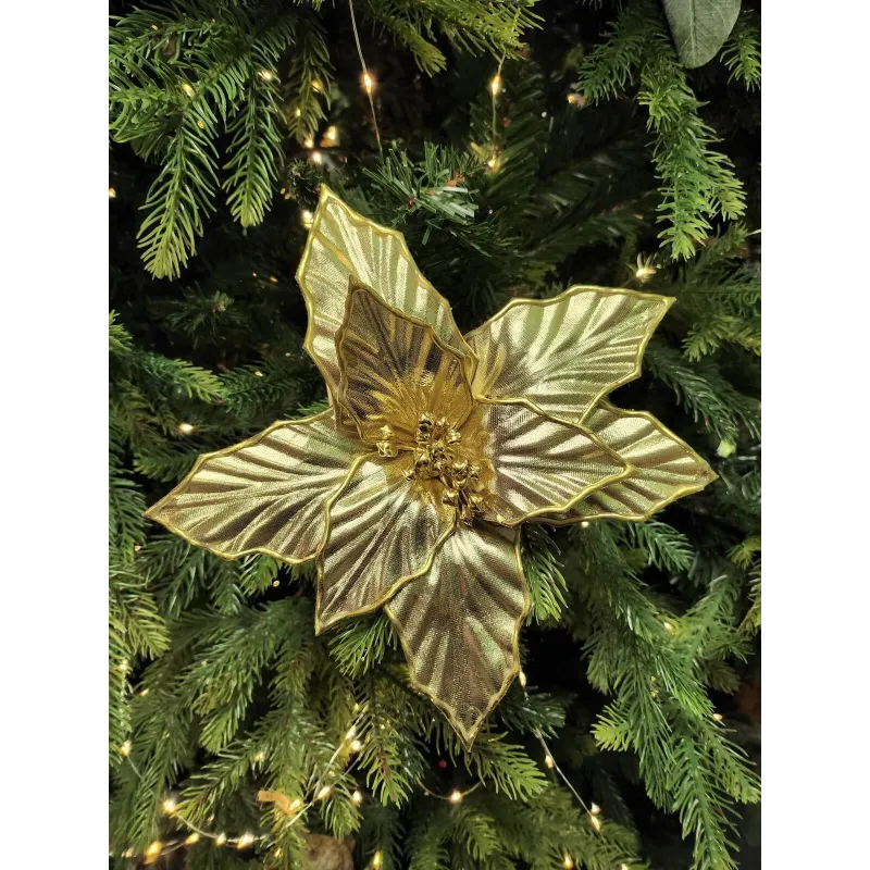 Fleur décorative pour sapin GOLD ROSE 220 mm / Doré brillant