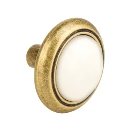 Bouton de meuble VENOS / Vieil or – porcelaine blanche