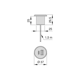 Chargeur de bureau encastrable 2 x USB pour intérieur, 25 mm, PLUGY / Gris métallisé