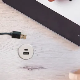 Chargeur de bureau encastrable 2 x USB pour intérieur, 25 mm, PLUGY / Gris métallisé