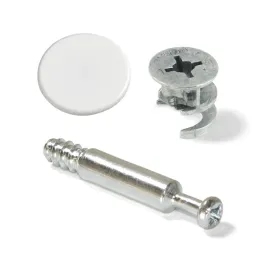 Kit de ferrures d’assemblage tige + excentrique 18 avec cache / Blanc mat – 10 pièces