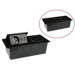 Prise électrique escamotable 1x230V + recharge USB A-C / Noir mat