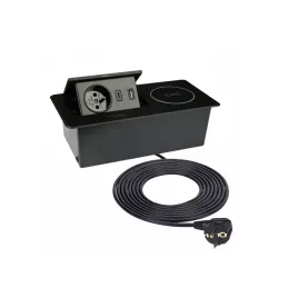 Prise électrique escamotable 1x230V + recharge USB A-C / Noir mat