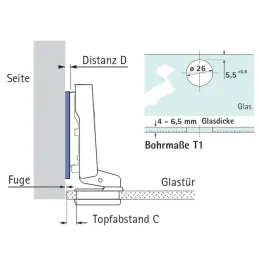Charnière encastrée sur verre INTERMAT 9904 – 95°