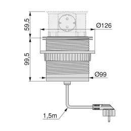 Prise électrique escamotable VERTIKAL SCHUKO 3x 230V + 2x USB / Noir mat