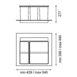 Poubelle à intégrer dans un tiroir SISTEMA 9XL 600 mm / Gris