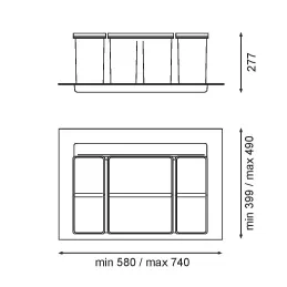Poubelle coulissante SISTEMA 9XL 800 mm / Grise