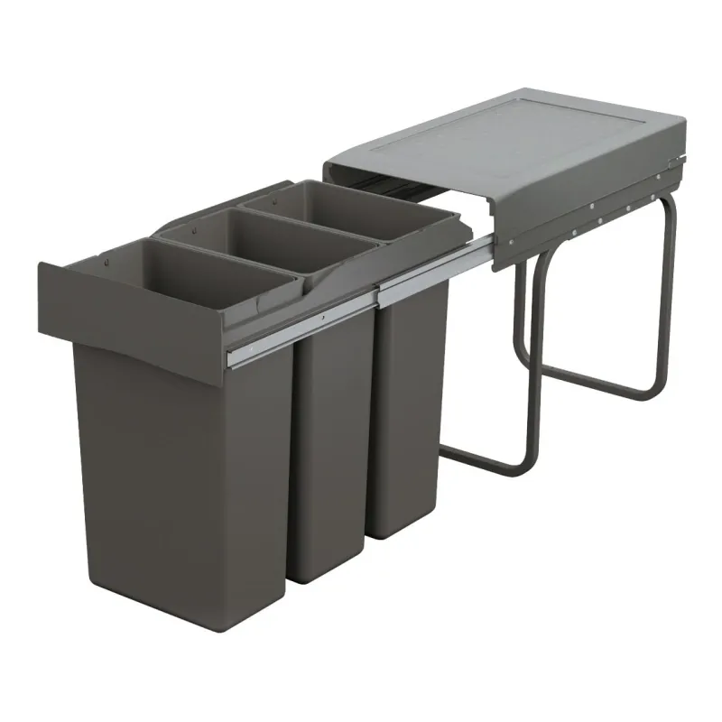 Poubelle coulissante LINEA 300 mm – 3 × 10 L / Anthracite