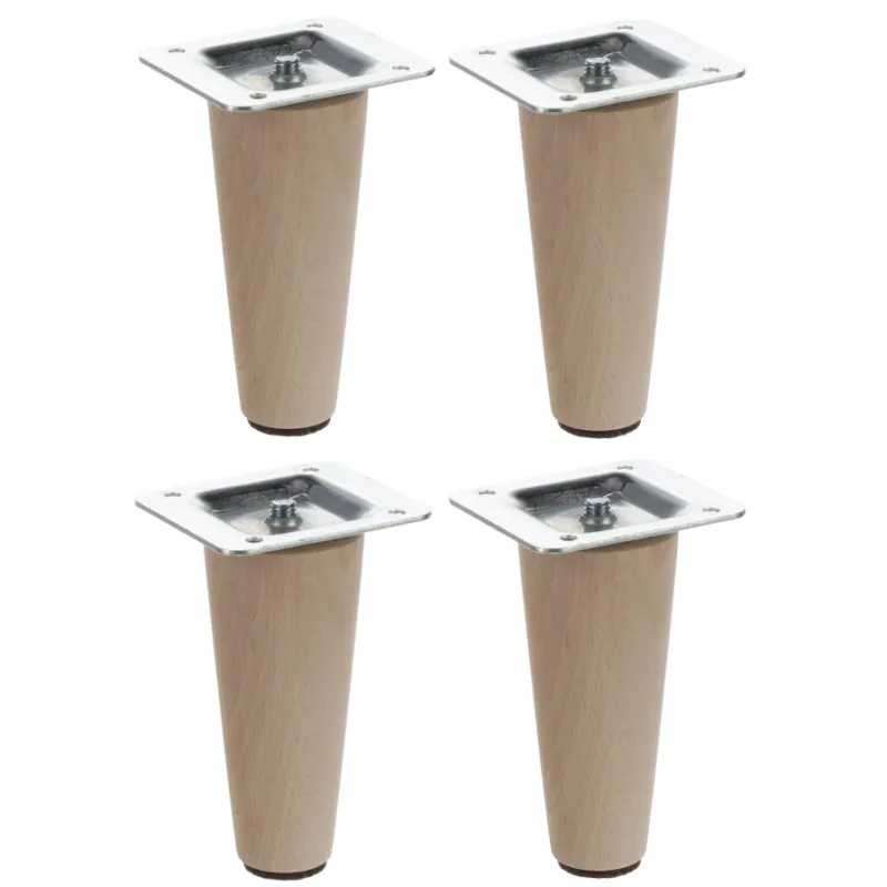Pied de meuble en bois LUGO / hêtre brut – lot de 4 pièces