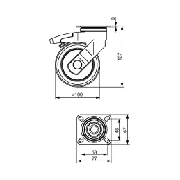 Roulettes de meuble TENTE avec frein 5377 – 100 mm / Gris