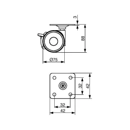 Roulettes de meuble LINEA 75 mm – avec frein / gris clair RAL 9002