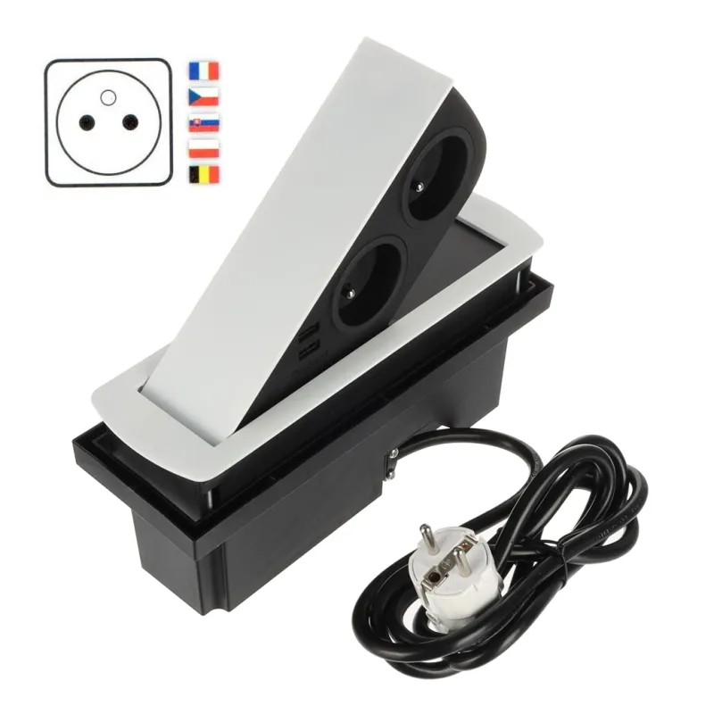 Prise électrique escamotable CIZO 2x230 + 2xUSB – FRENCH / Blanc mat