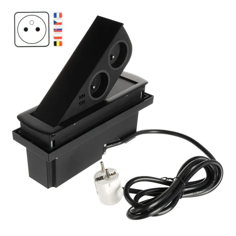 Prise électrique escamotable CIZO 2x230 + 2xUSB - FRENCH / Noire