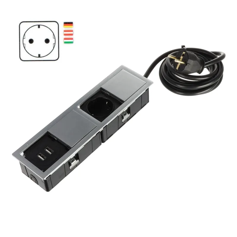 Prise électrique VersaHit Mono Combi SCHUKO 1 x 230V + USB A / Acier inoxydable
