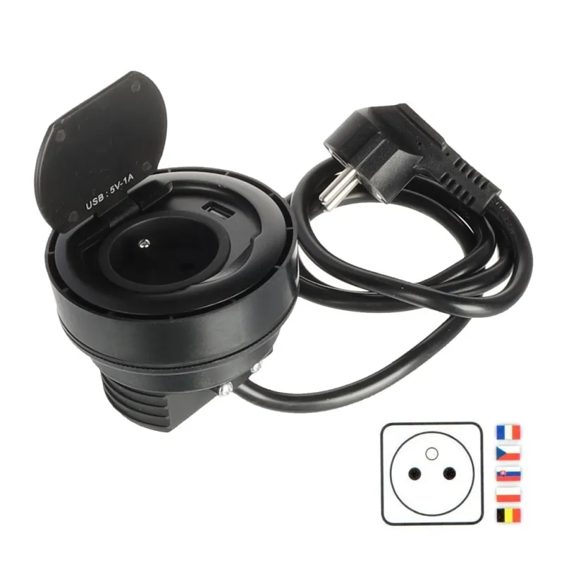 Prise encastrable RING FRENCH 1 x 230 V + 1 x USB / Noir mat