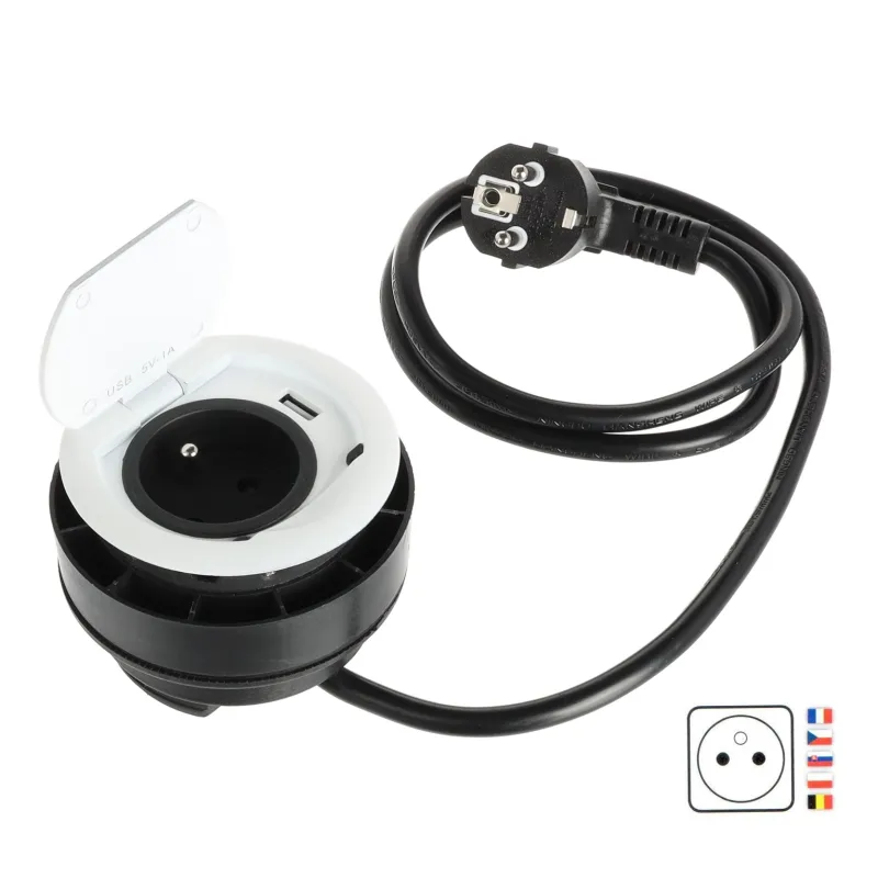 Prise encastrable RING FRENCH 1 x 230 V + 1 x USB / Blanc mat
