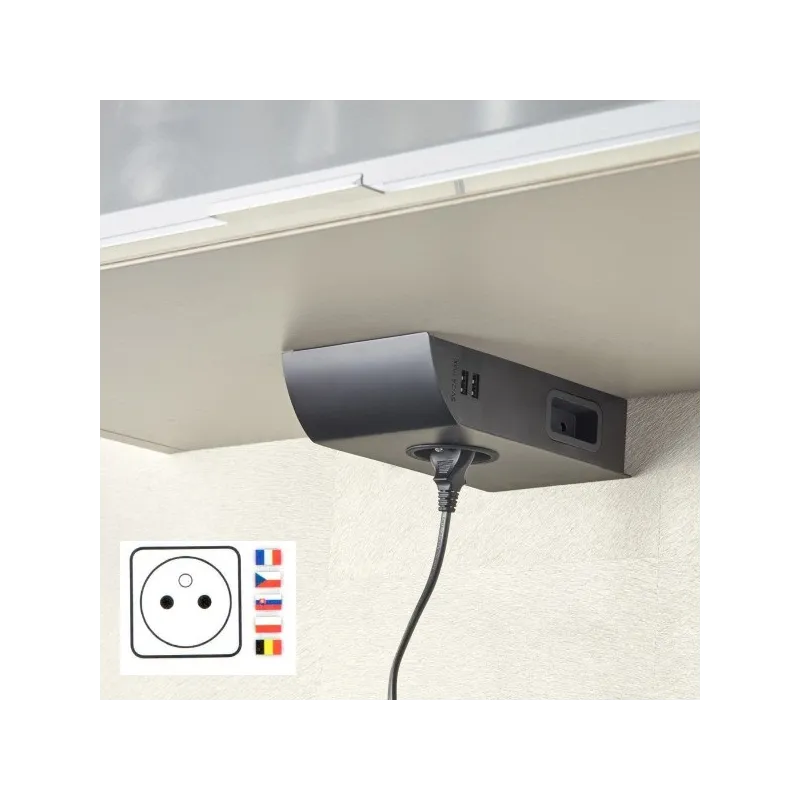 Prise encastrable BORN FRENCH 2 x 230 V + 2 x USB / Noir mat