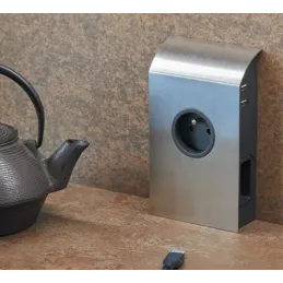 Prise encastrable BORN FRENCH 2 x 230 V + 2 x USB / Inox