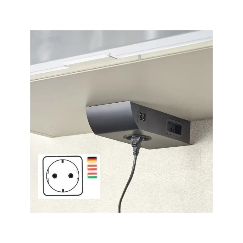 Prise encastrable BORN SCHUKO 2 x 230 V + 2 x USB / Noir mat