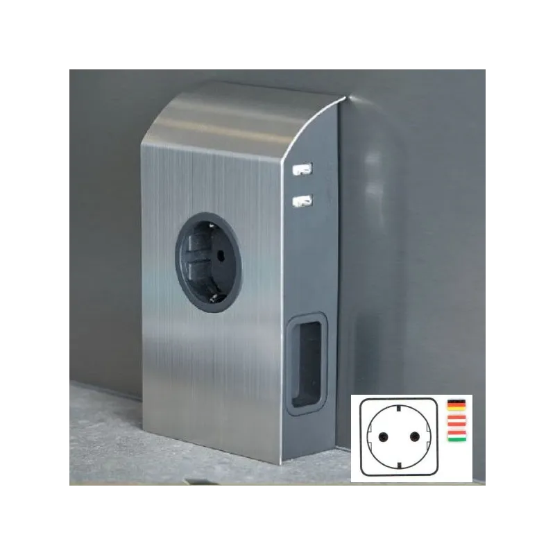 Prise encastrable BORN SCHUKO 2 x 230 V + 2 x USB / Acier inoxydable